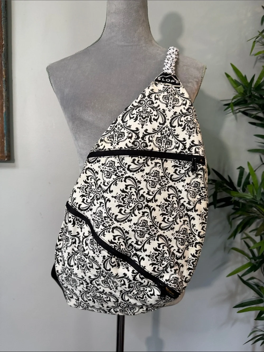 Slope Black & White Damask large Crossbody Sling Bag